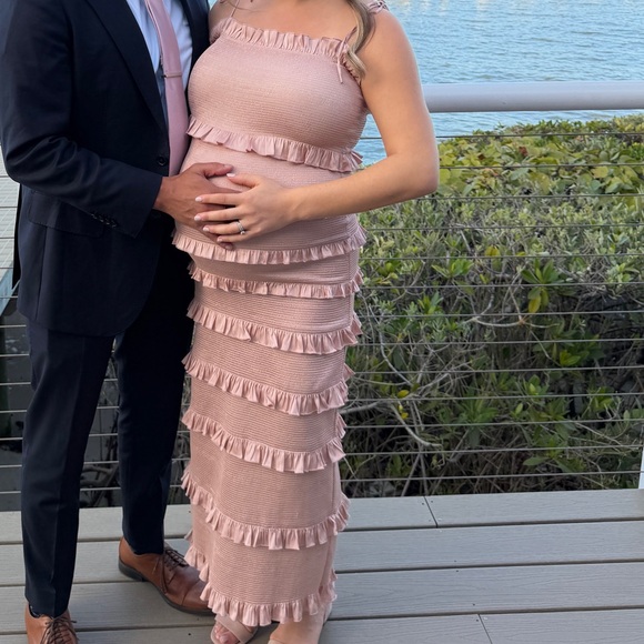 V. Chapman Lily Blush Pink Ruffle Midi Dress - Picture 5 of 5